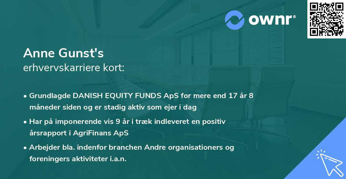 Anne Gunst's erhvervskarriere kort
