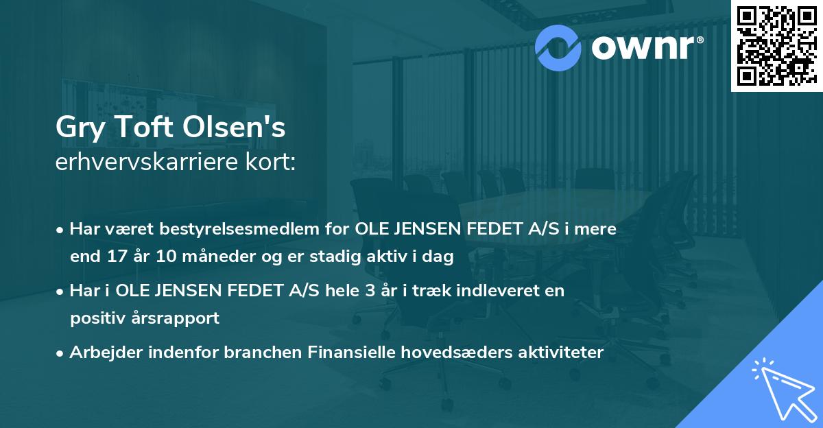 Gry Toft Olsen's erhvervskarriere kort