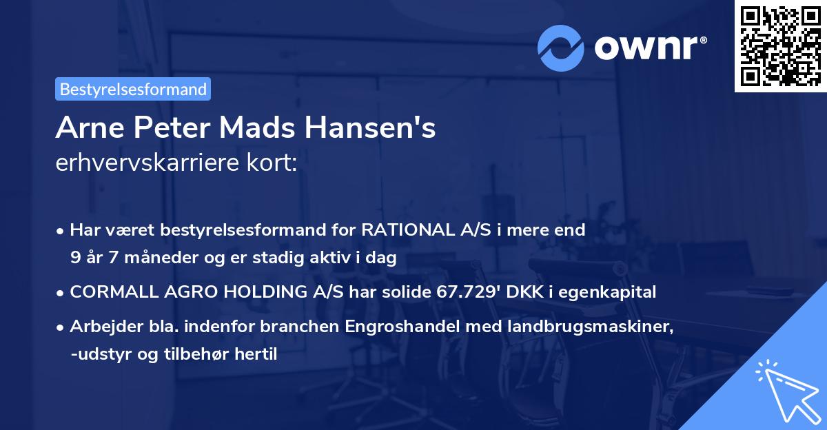 Arne Peter Mads Hansen's erhvervskarriere kort
