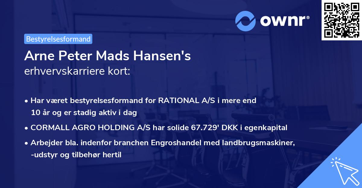 Arne Peter Mads Hansen's erhvervskarriere kort