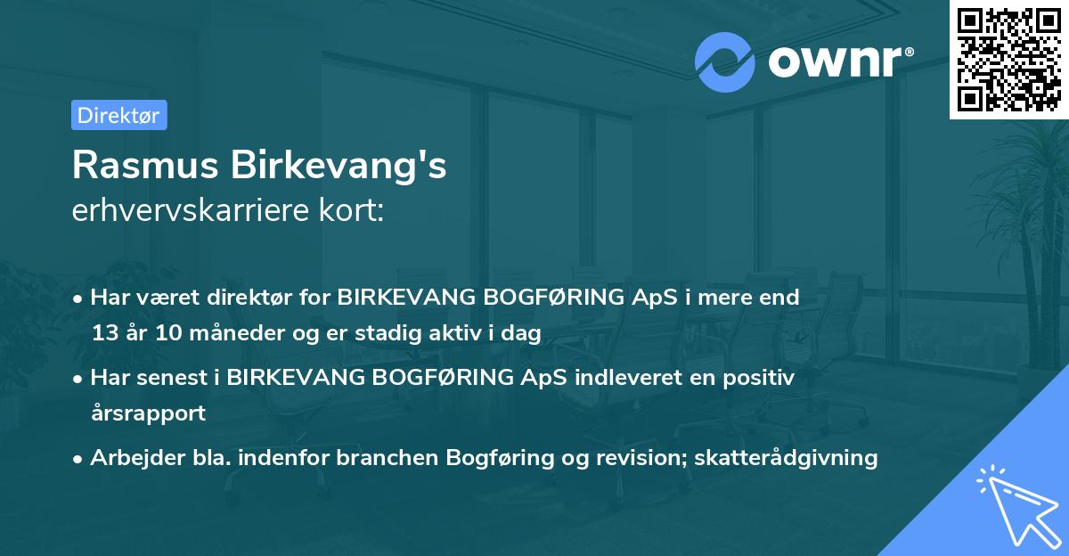Rasmus Birkevang's erhvervskarriere kort