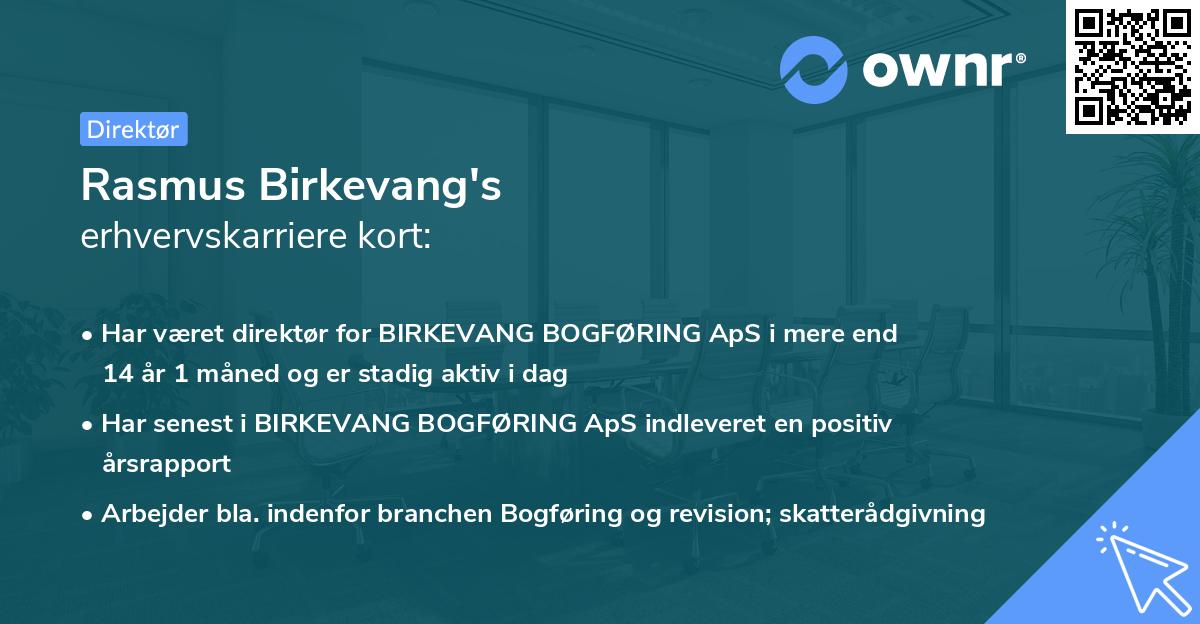 Rasmus Birkevang's erhvervskarriere kort