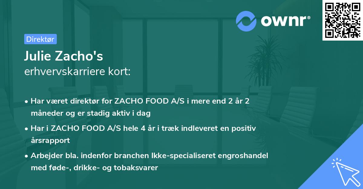 Julie Zacho's erhvervskarriere kort