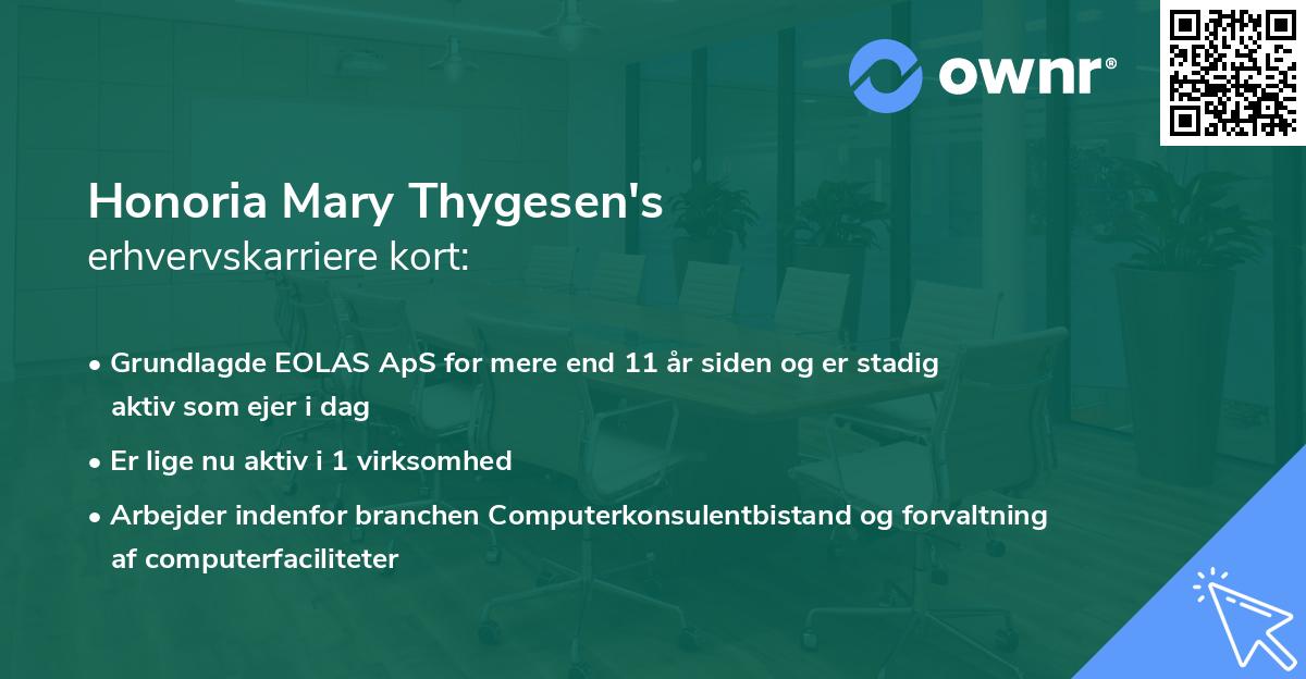 Honoria Mary Thygesen's erhvervskarriere kort