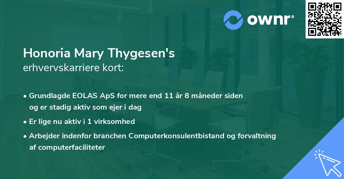 Honoria Mary Thygesen's erhvervskarriere kort