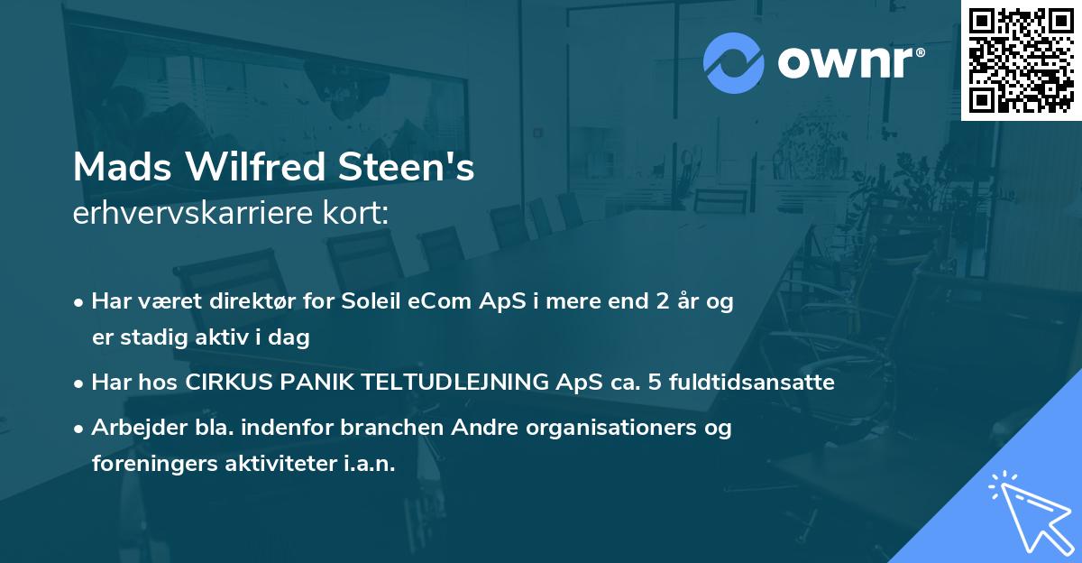 Mads Wilfred Steen's erhvervskarriere kort