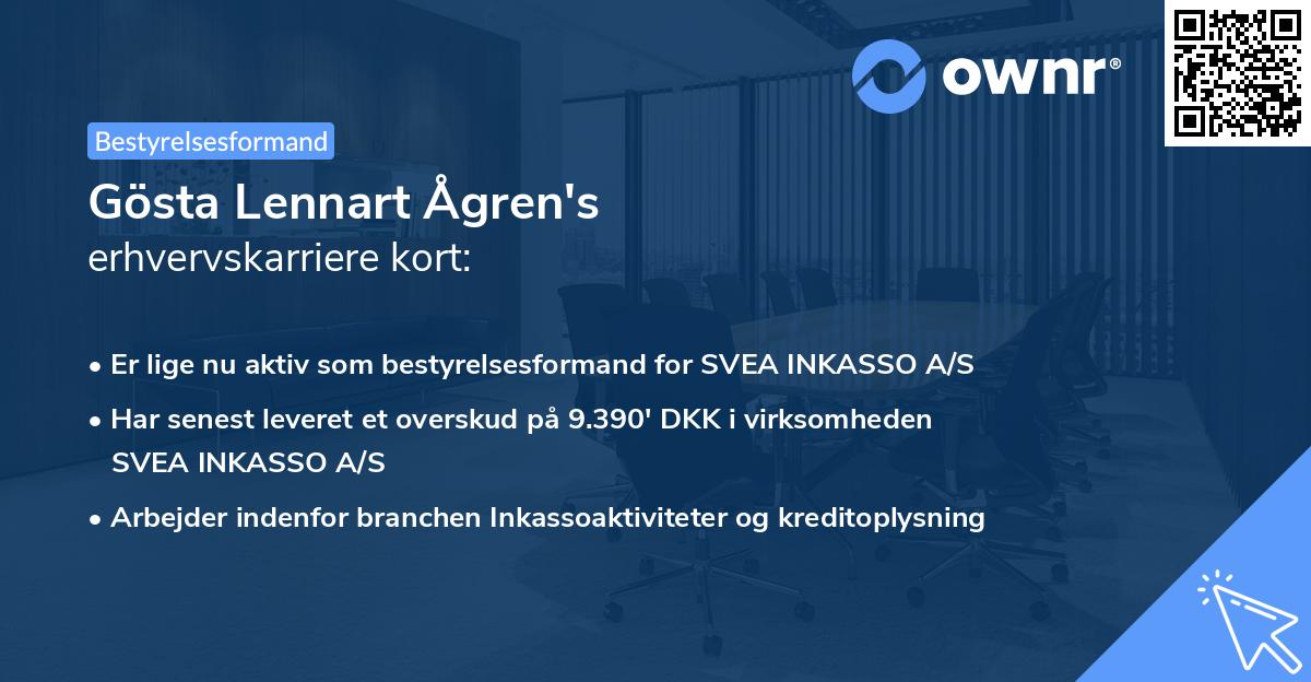 Gösta Lennart Ågren's erhvervskarriere kort