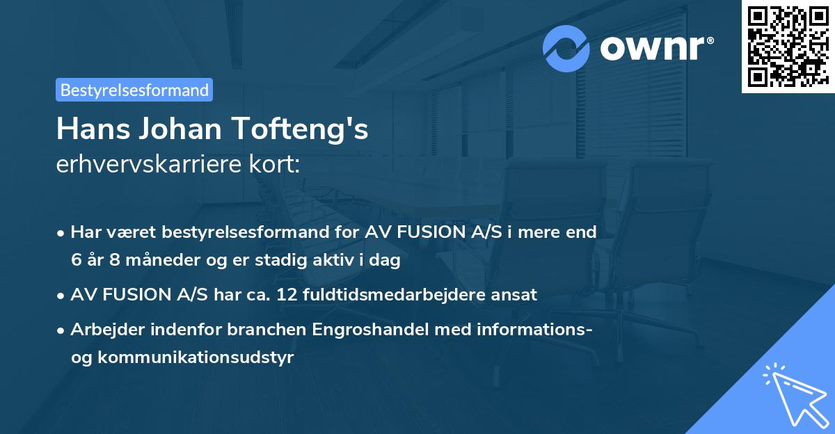 Hans Johan Tofteng's erhvervskarriere kort