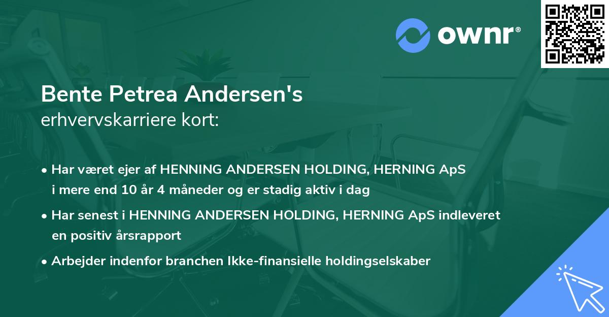 Bente Petrea Andersen's erhvervskarriere kort