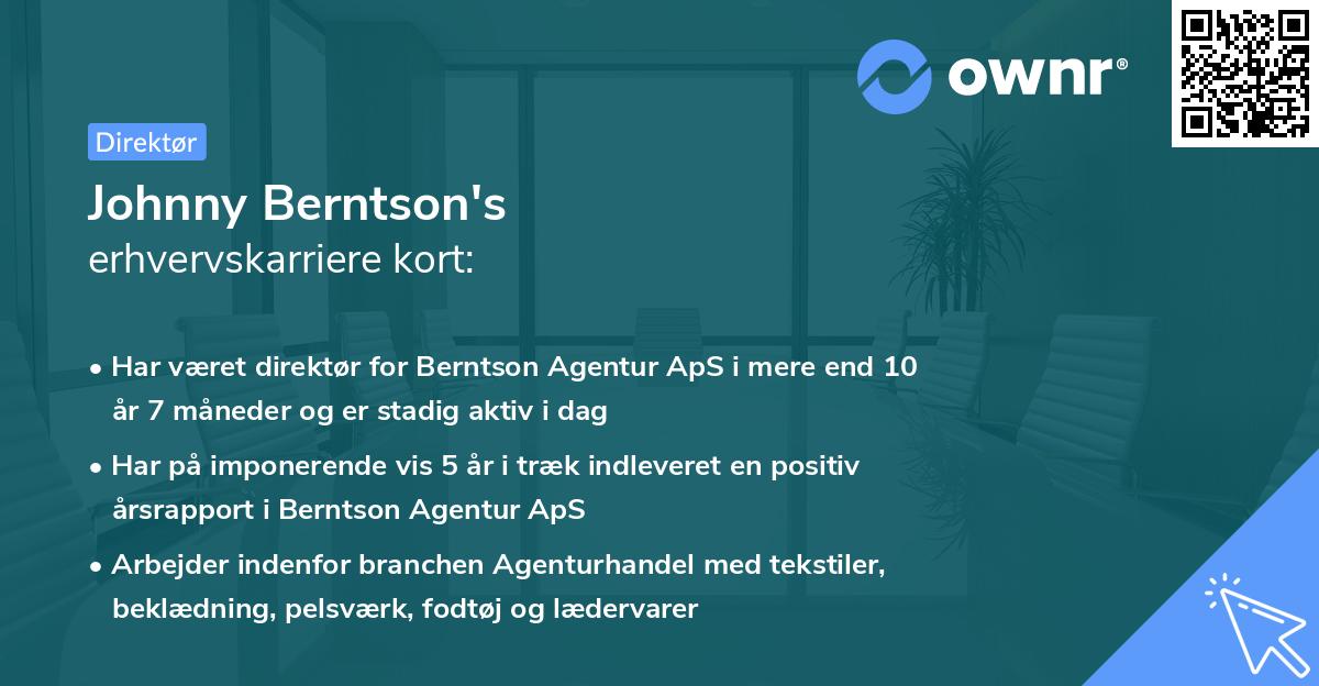 Johnny Berntson's erhvervskarriere kort