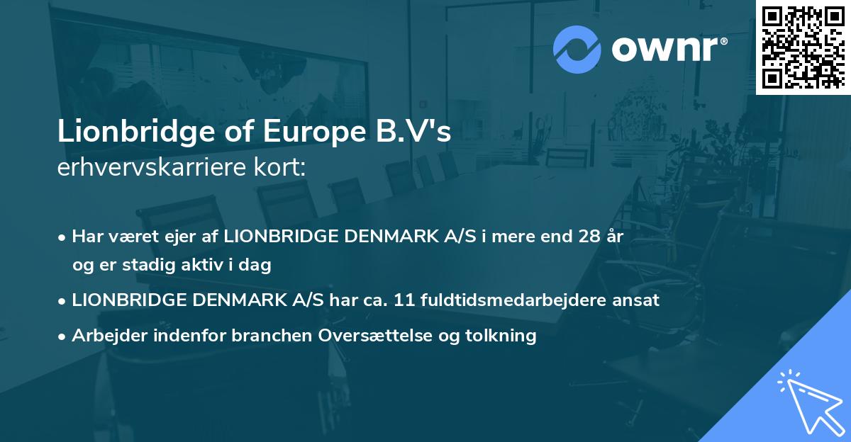 Lionbridge of Europe B.V's erhvervskarriere kort