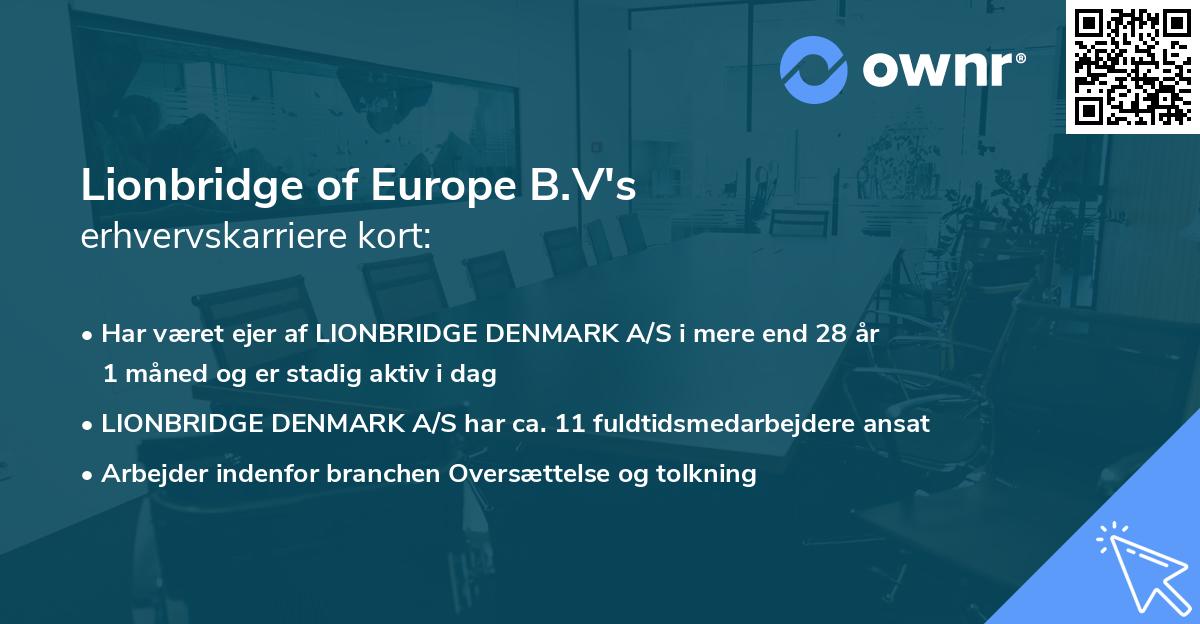 Lionbridge of Europe B.V's erhvervskarriere kort