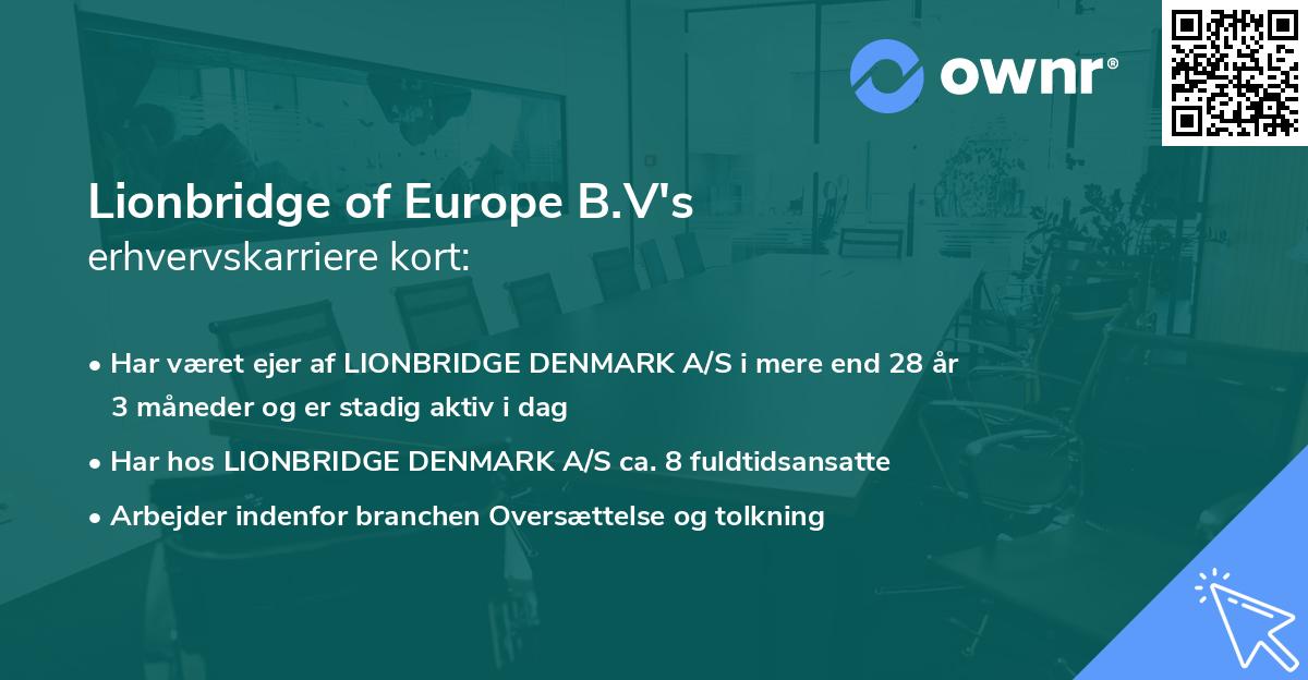 Lionbridge of Europe B.V's erhvervskarriere kort