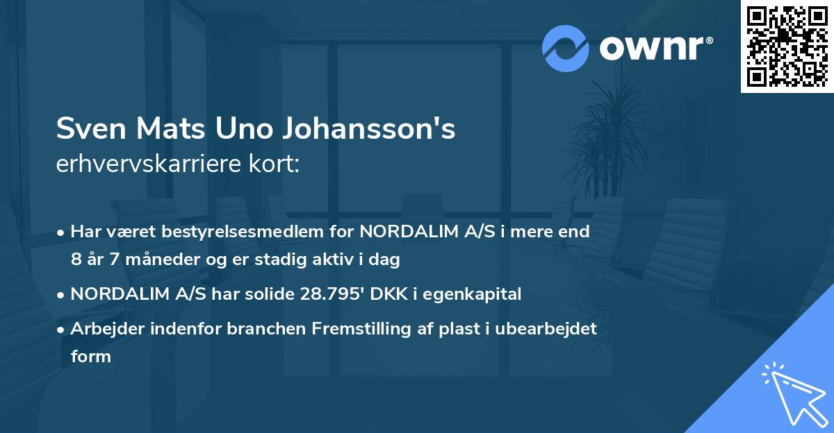Sven Mats Uno Johansson's erhvervskarriere kort