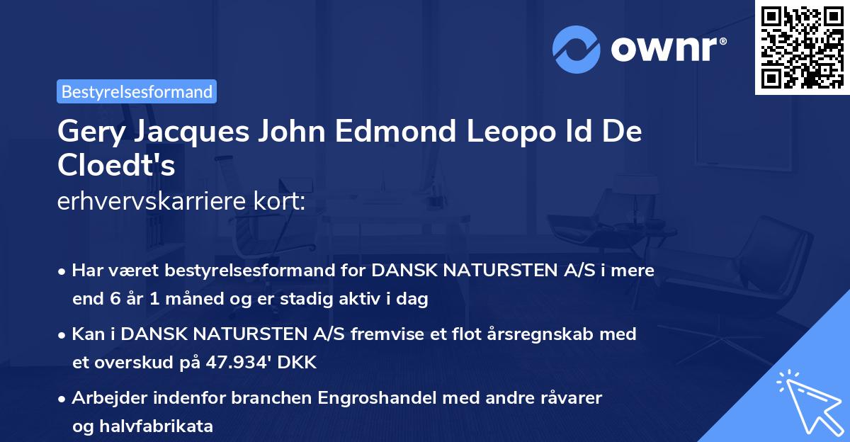 Gery Jacques John Edmond Leopo ld De Cloedt's erhvervskarriere kort