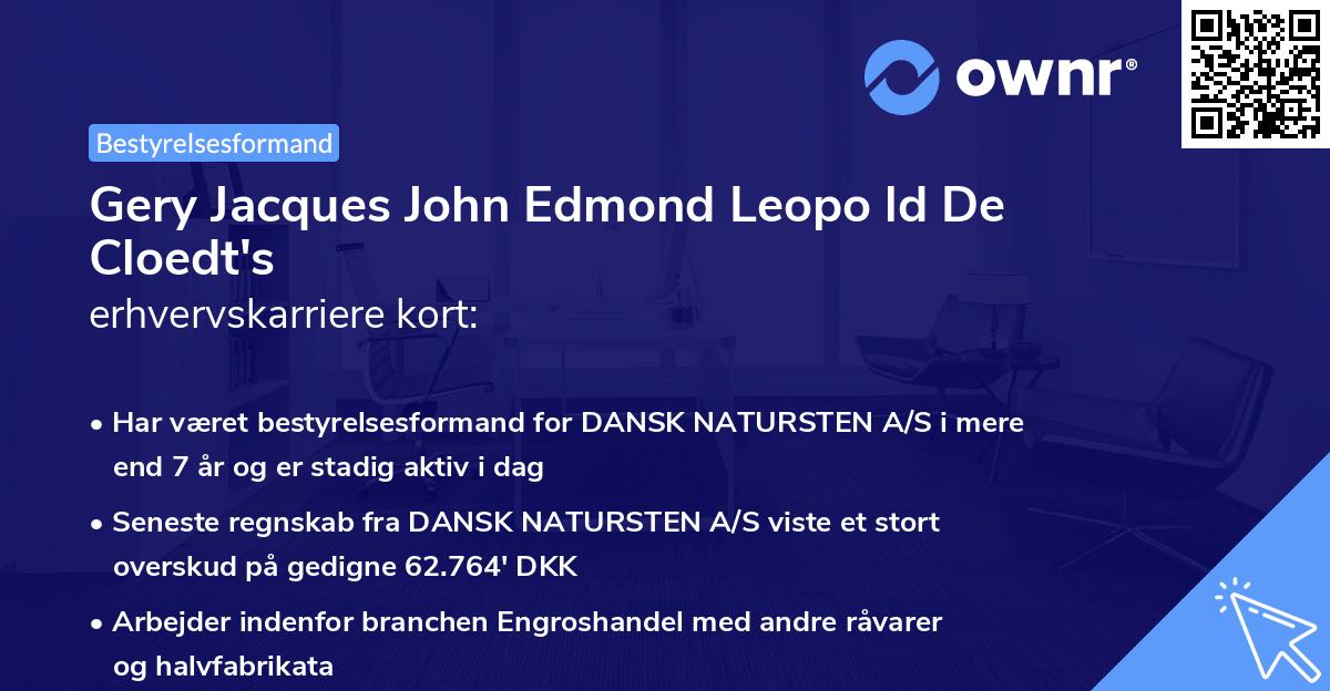 Gery Jacques John Edmond Leopo ld De Cloedt's erhvervskarriere kort