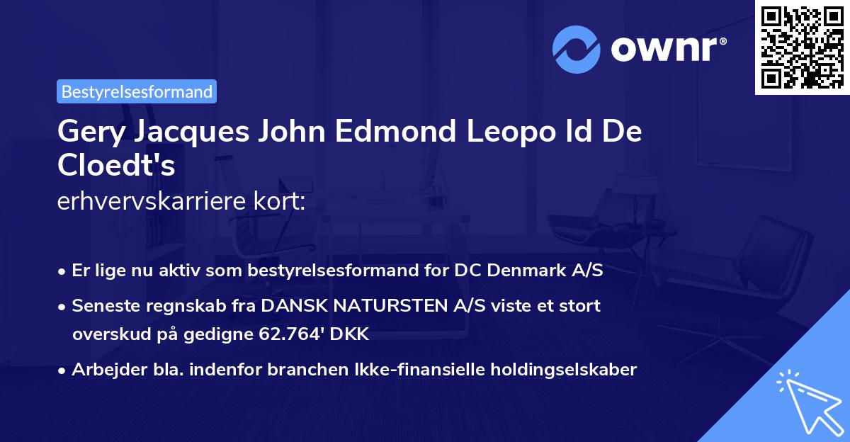 Gery Jacques John Edmond Leopo ld De Cloedt's erhvervskarriere kort