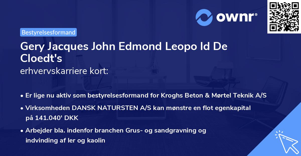 Gery Jacques John Edmond Leopo ld De Cloedt's erhvervskarriere kort