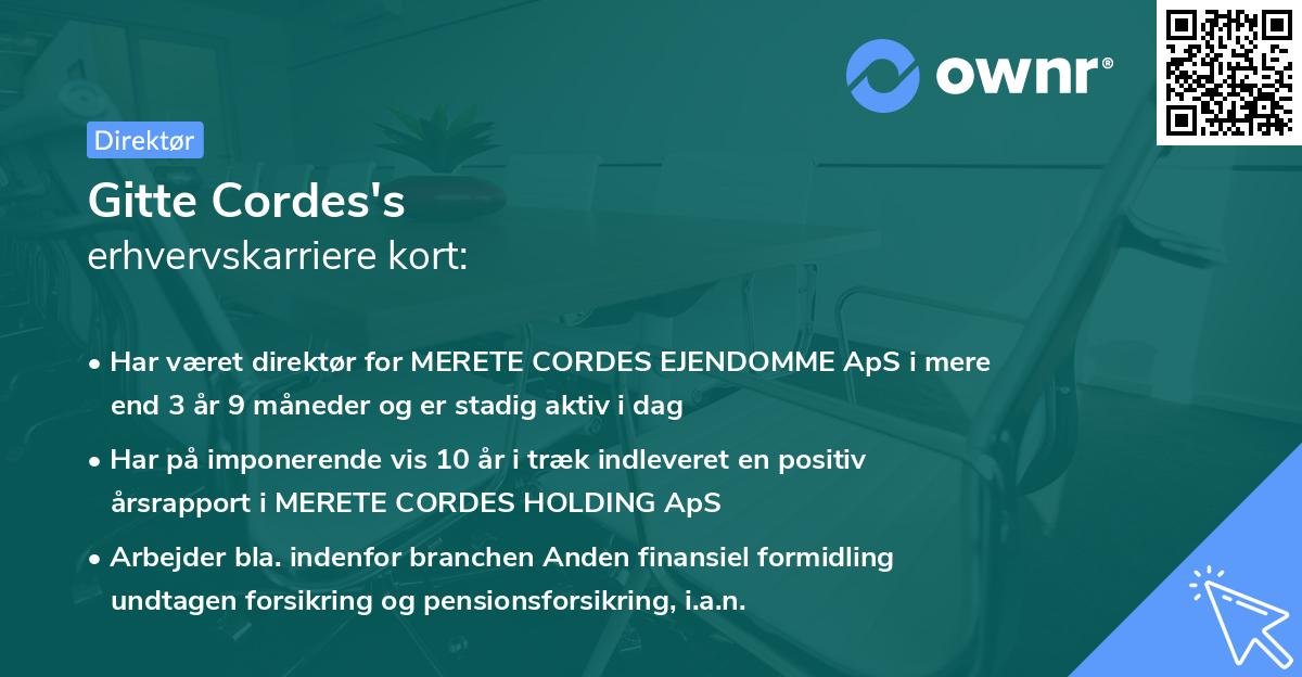 Gitte Cordes's erhvervskarriere kort