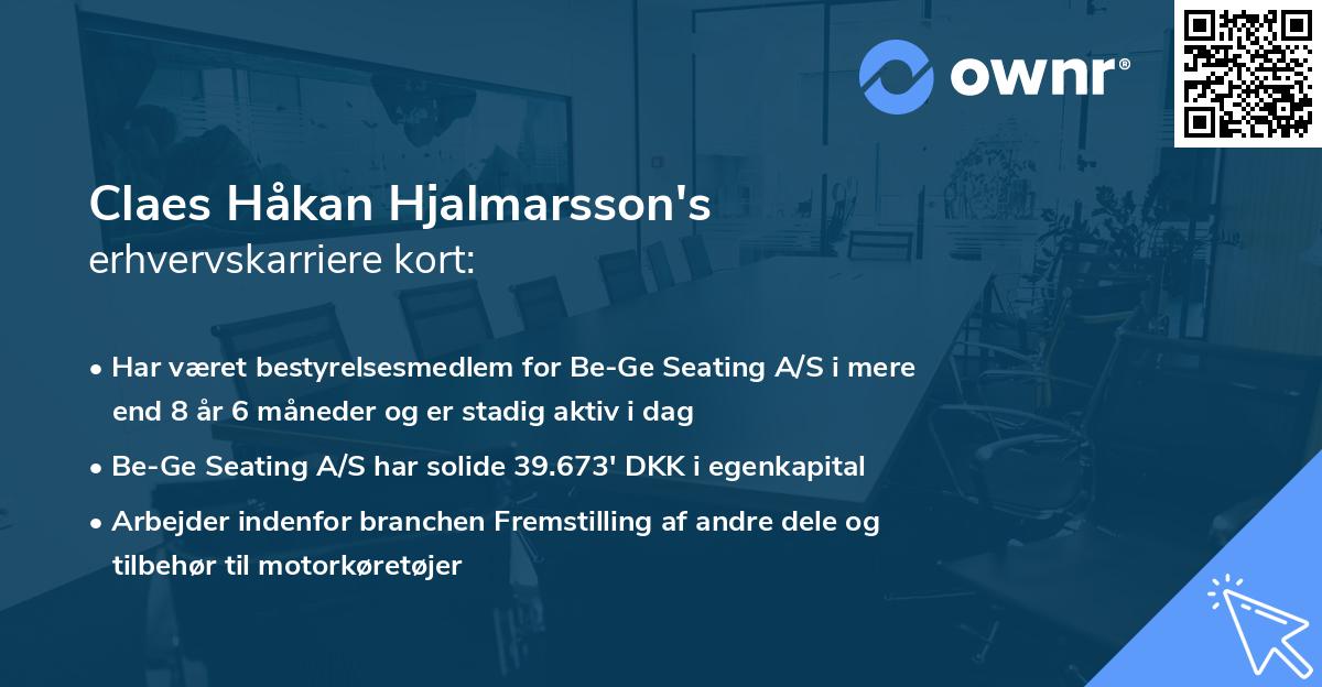 Claes Håkan Hjalmarsson's erhvervskarriere kort