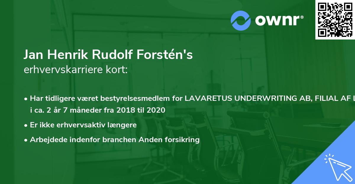 Jan Henrik Rudolf Forstén's erhvervskarriere kort