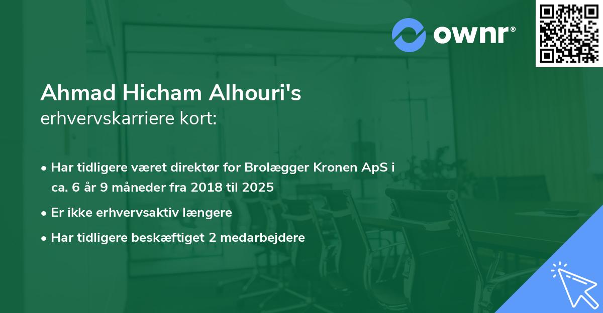 Ahmad Hicham Alhouri's erhvervskarriere kort