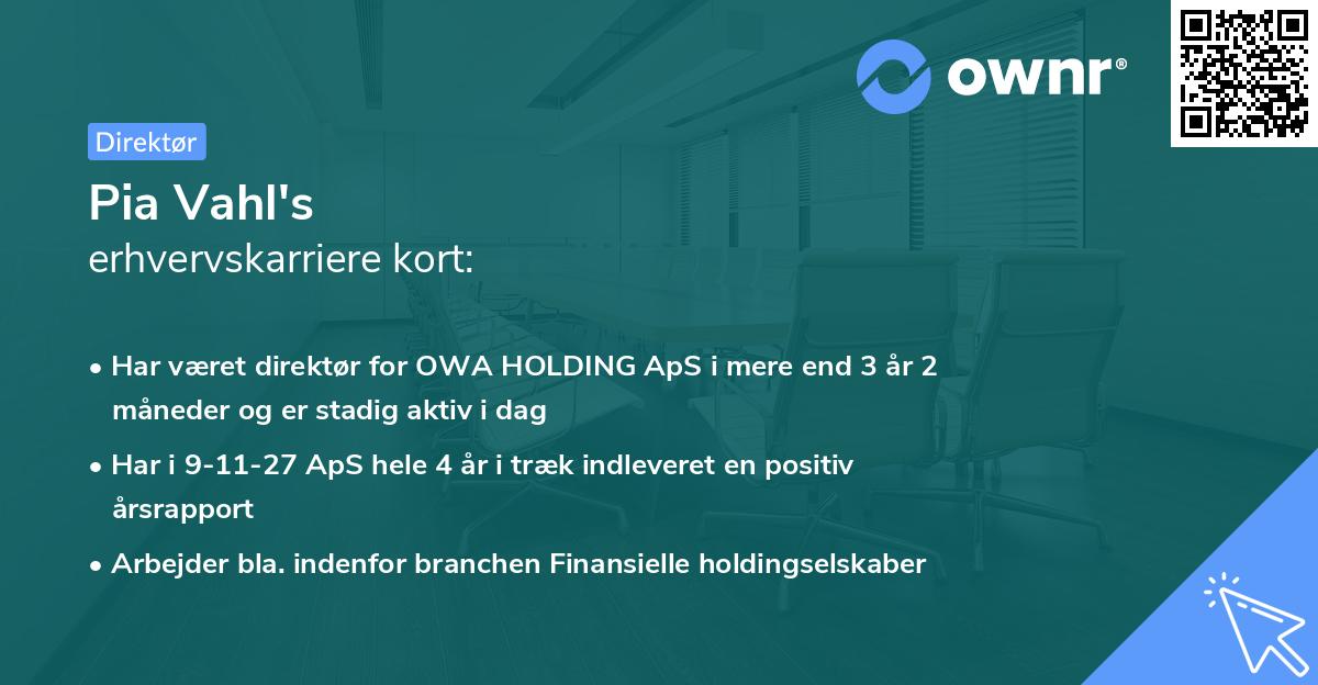 Pia Vahl's erhvervskarriere kort
