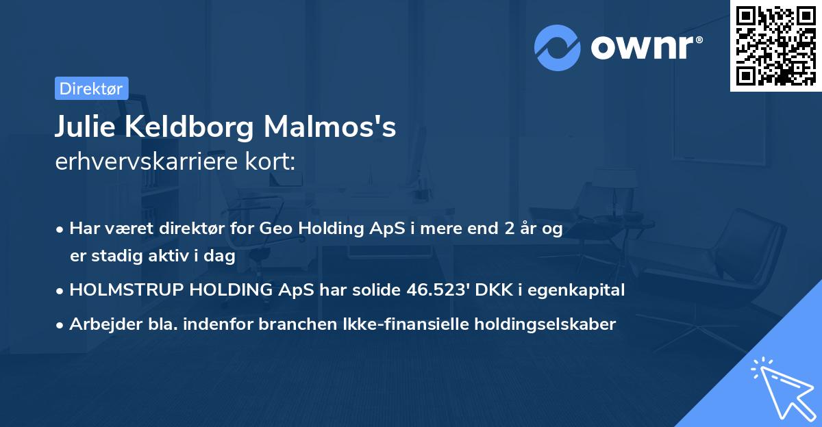 Julie Keldborg Malmos's erhvervskarriere kort