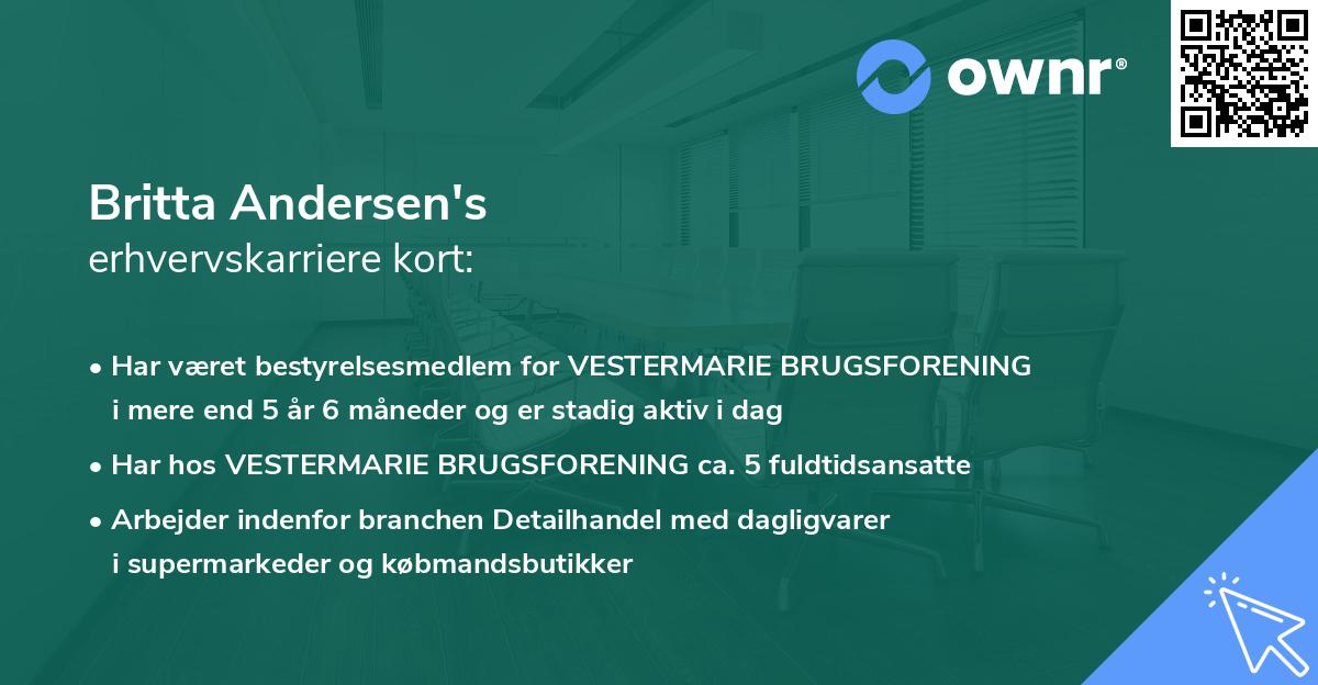 Britta Andersen's erhvervskarriere kort