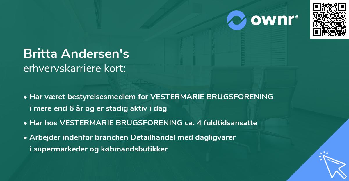 Britta Andersen's erhvervskarriere kort