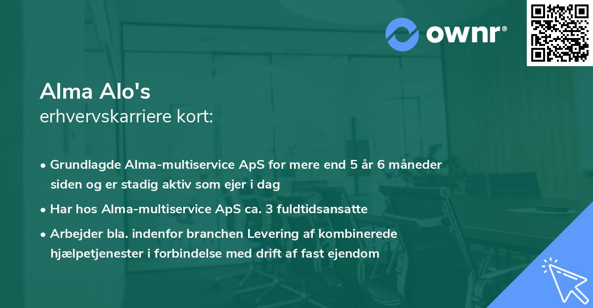 Alma Alo's erhvervskarriere kort