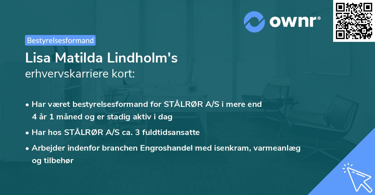 Lisa Matilda Lindholm's erhvervskarriere kort