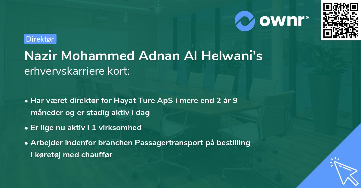 Nazir Mohammed Adnan Al Helwani's erhvervskarriere kort