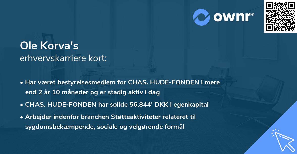 Ole Korva's erhvervskarriere kort