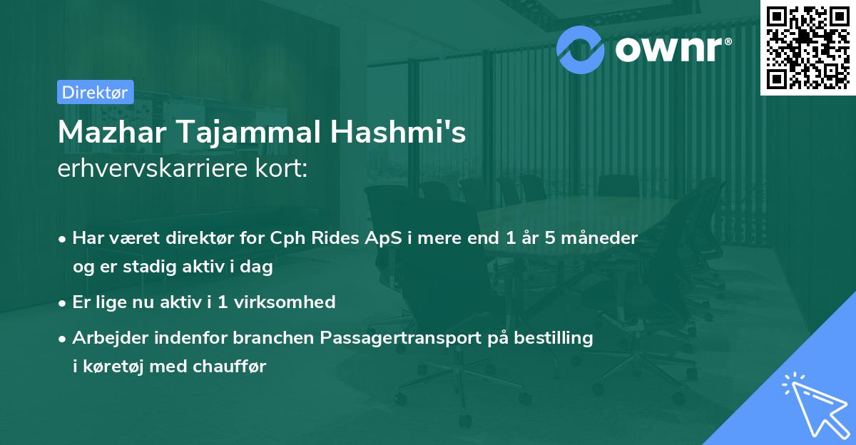 Mazhar Tajammal Hashmi's erhvervskarriere kort