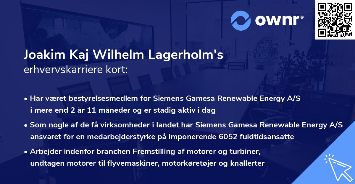 Joakim Kaj Wilhelm Lagerholm's erhvervskarriere kort