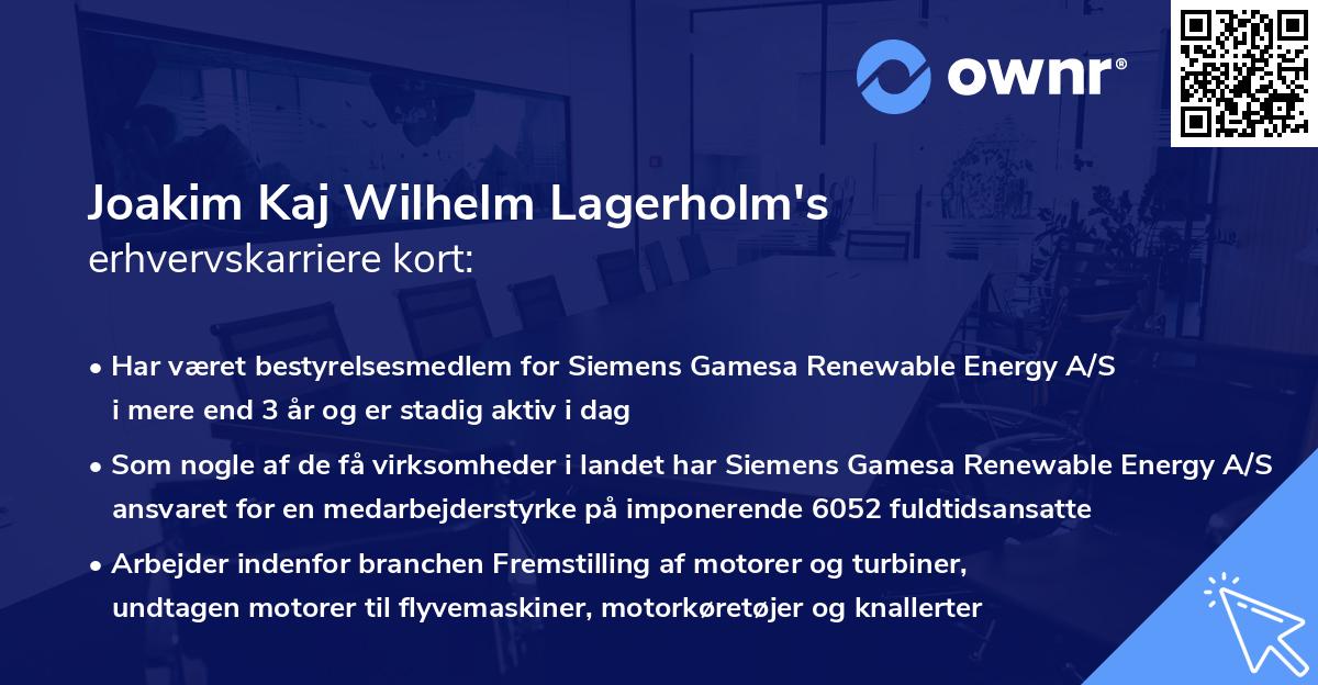 Joakim Kaj Wilhelm Lagerholm's erhvervskarriere kort