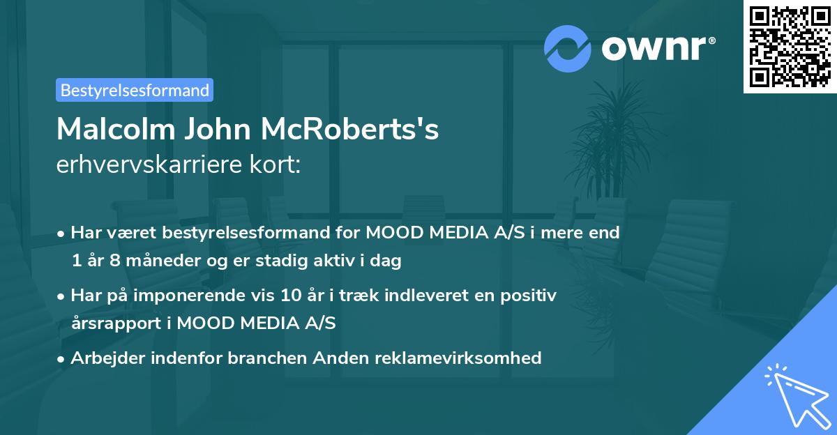 Malcolm John McRoberts's erhvervskarriere kort