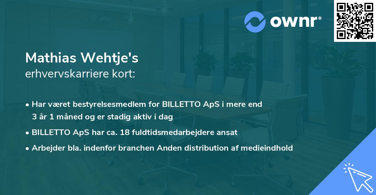 Mathias Wehtje's erhvervskarriere kort