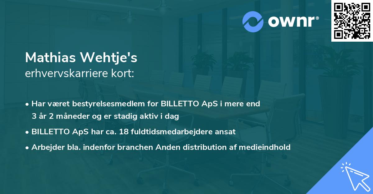 Mathias Wehtje's erhvervskarriere kort