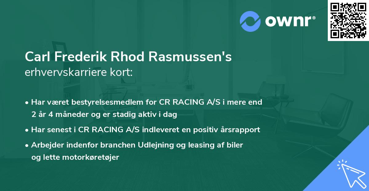Carl Frederik Rhod Rasmussen's erhvervskarriere kort