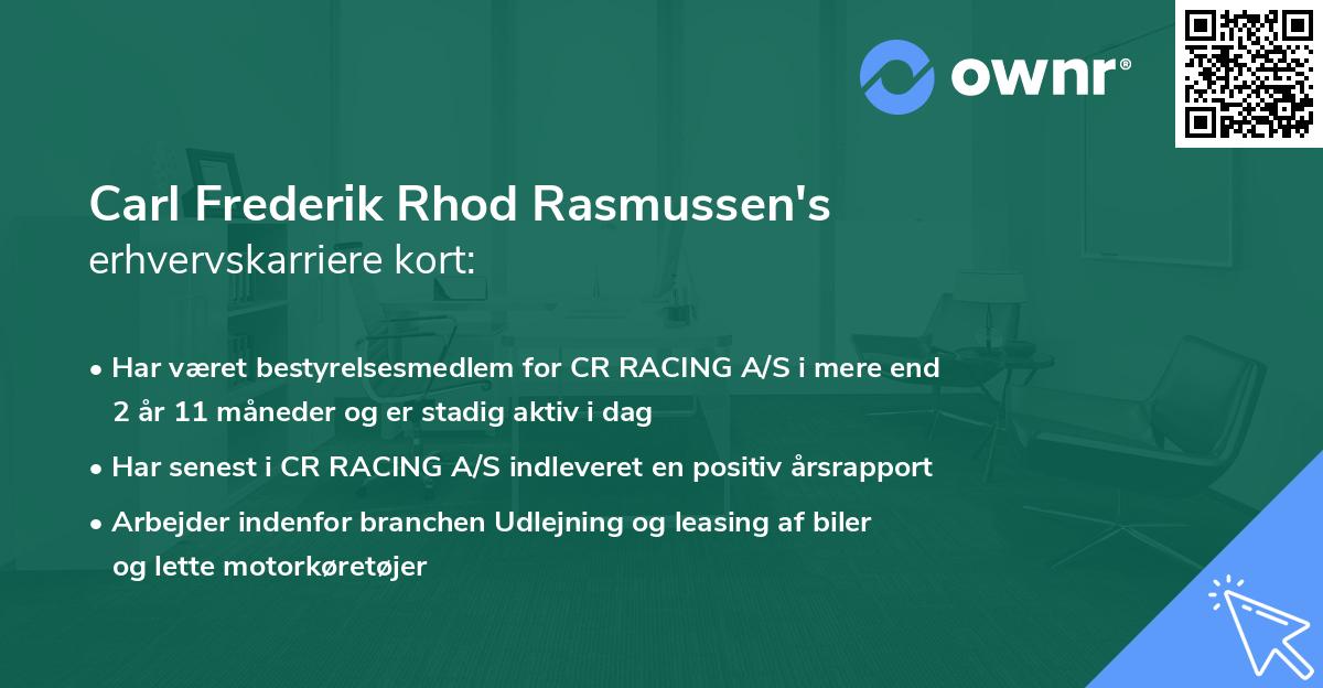 Carl Frederik Rhod Rasmussen's erhvervskarriere kort