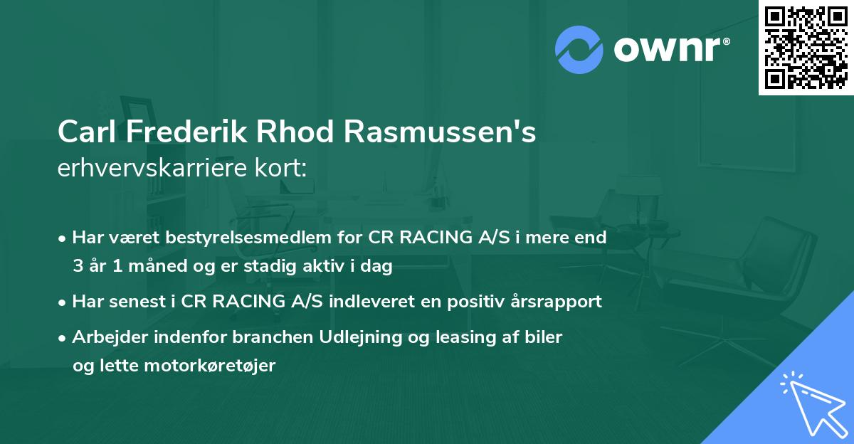 Carl Frederik Rhod Rasmussen's erhvervskarriere kort