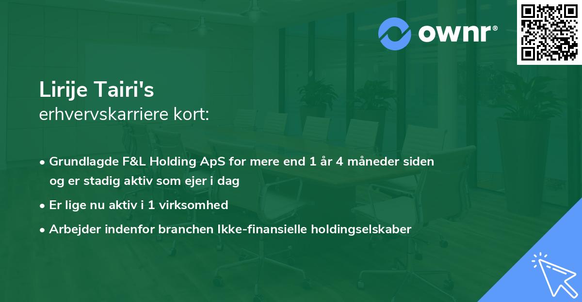 Lirije Tairi's erhvervskarriere kort