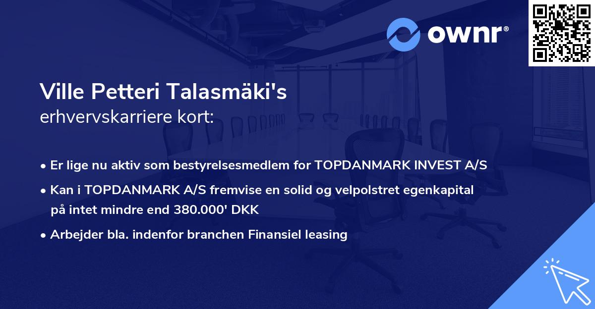 Ville Petteri Talasmäki's erhvervskarriere kort