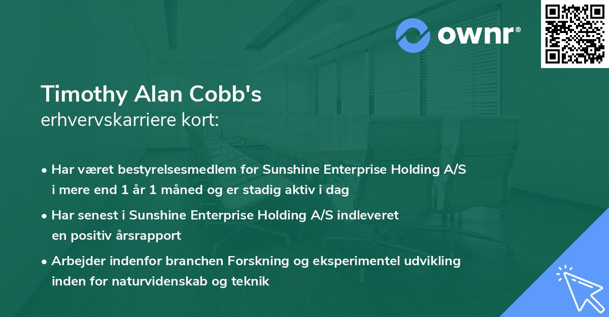 Timothy Alan Cobb's erhvervskarriere kort