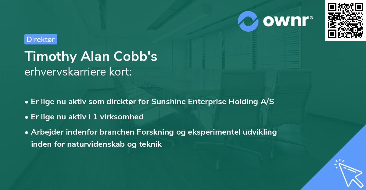 Timothy Alan Cobb's erhvervskarriere kort