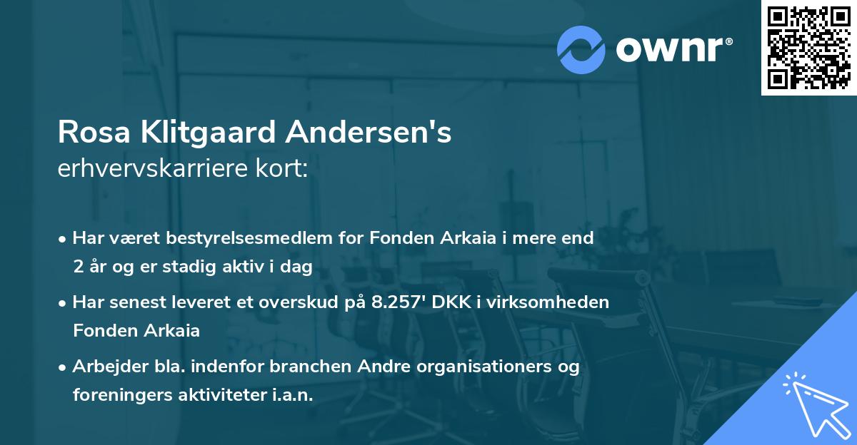Rosa Klitgaard Andersen's erhvervskarriere kort