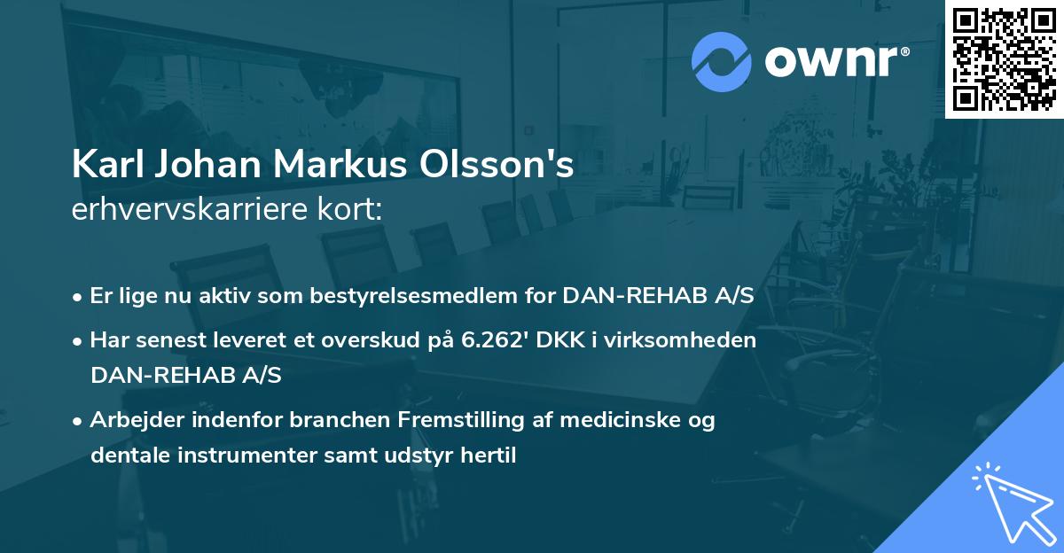 Karl Johan Markus Olsson's erhvervskarriere kort