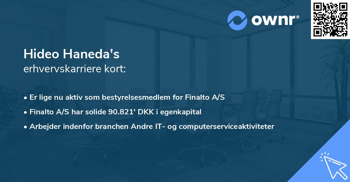 Hideo Haneda's erhvervskarriere kort